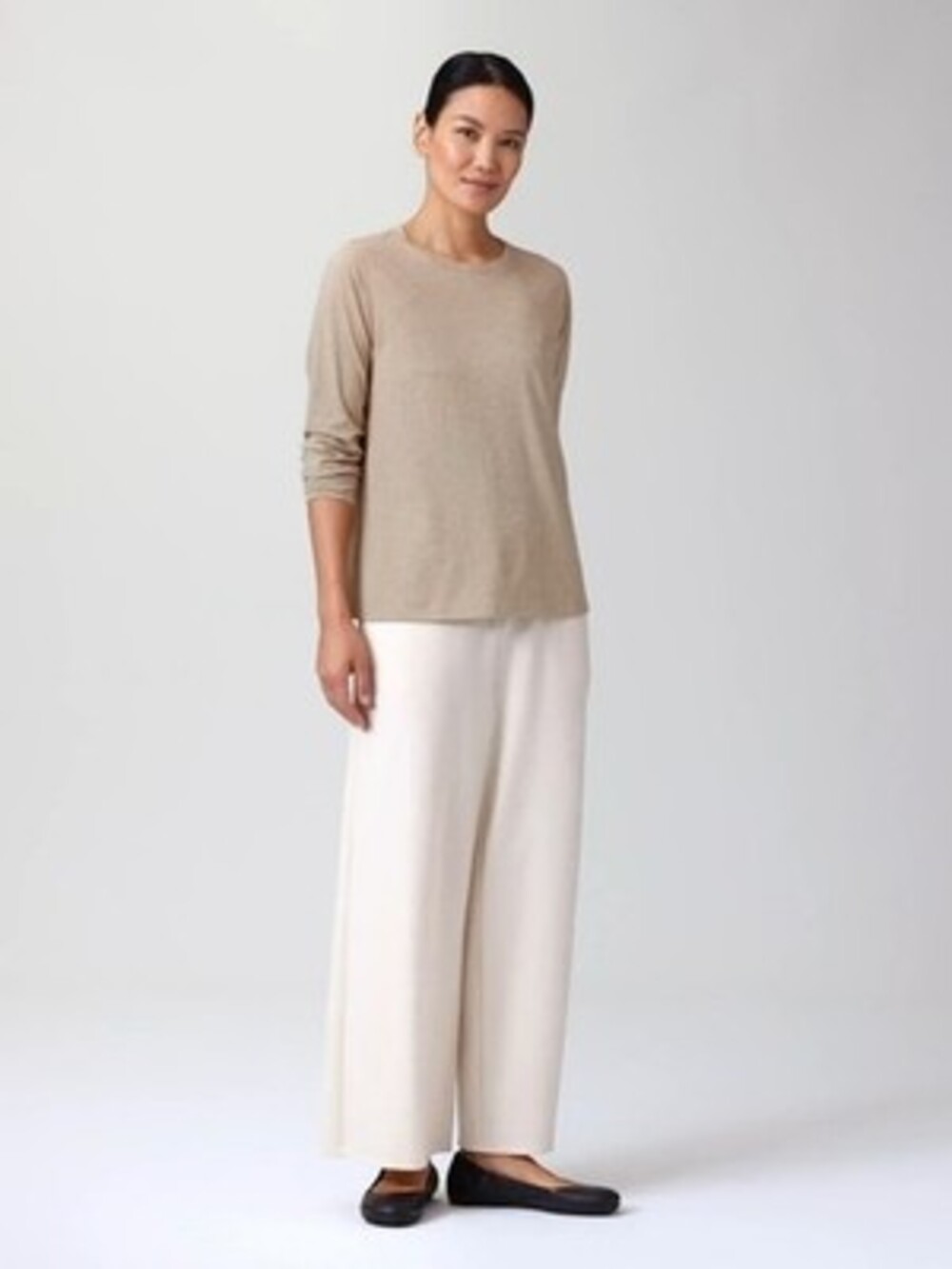 Eileen Fisher Mélange Fine Jersey Long-Sleeve Tee Women's XL Taupe Pullover